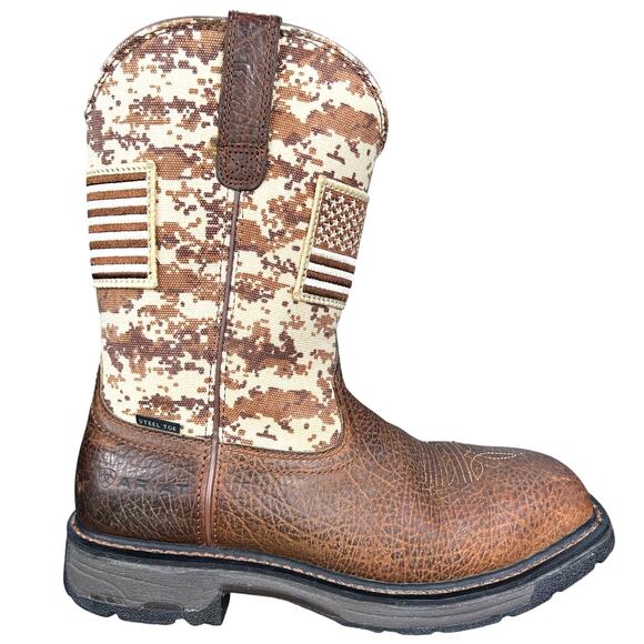 Ariat Men’s Workhog Brown Steel Toe Patriotic Cowboy Boot Size US 9.5 D